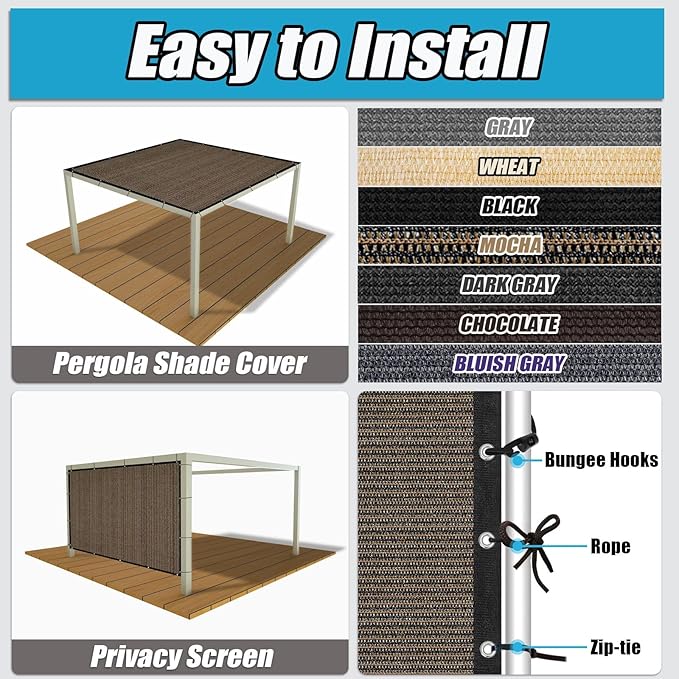 Amagenix 90% Sun Shade Cloth with Grommets, 6' x 12' Pergola Replacement Shade Cover Canopy Privacy Screen for Outdoor Patio Garden, Mocha (We Customized)