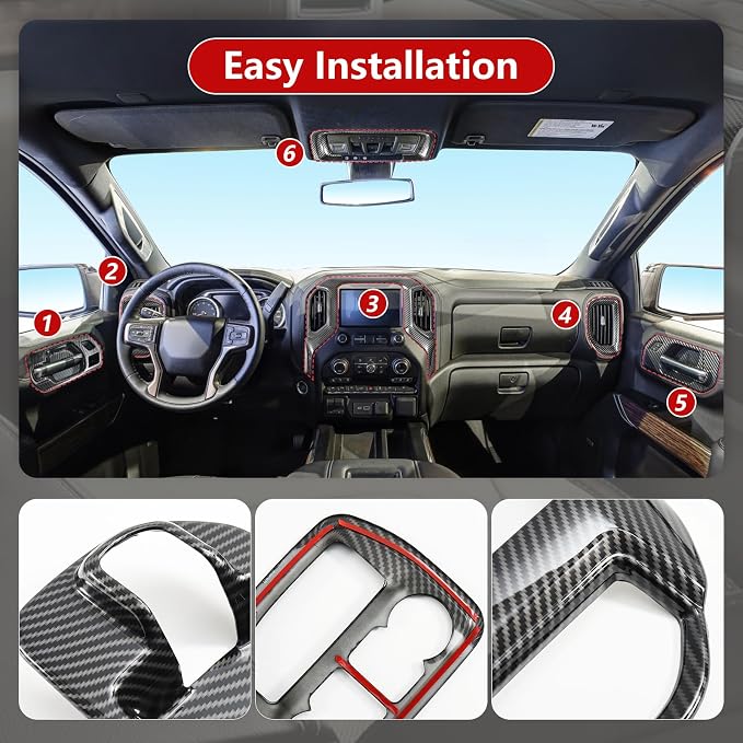 Central Control Dashboard Kit Compatible with 2019-2025 Chevy Silverado 1500 2500 3500, Fit for 2019-2025 GMC Sierra 1500 2500 3500 (Carbon Fiber Style)