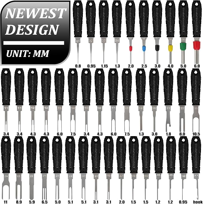 Terminal Removal Tool Kit - 41pcs Electrical Pin Removal Tools Automotive Depinning Tool Kit with Blow-Molded Case for Most Connector, Black