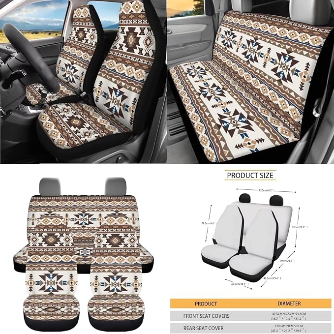 XYZCANDO Tribal Patterns Car Interior Sets 15 PCS Car Seat Cover Set Steering Wheel Cover Storage Box Seat Belt Pads Cover Garbage Bag Rear View Mirror Cover Coasters Keychain Fit Most Cars
