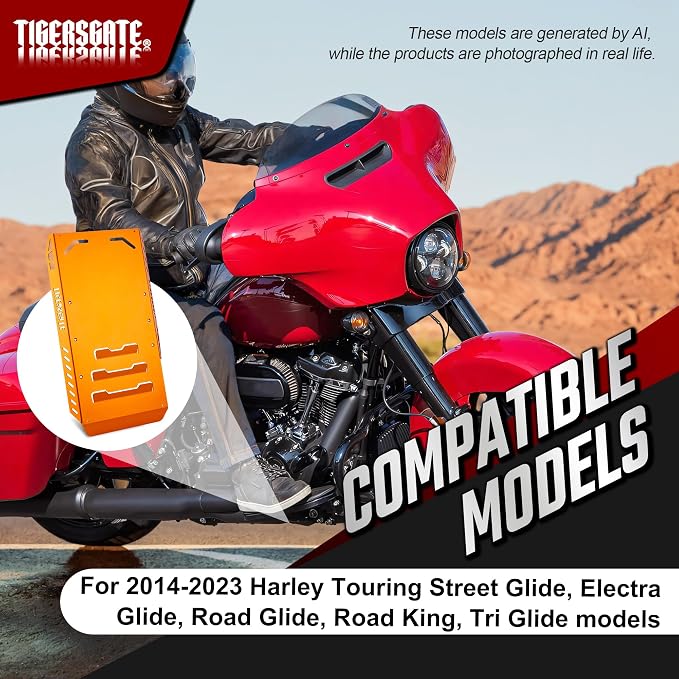 Aluminium Skid Plate Lower Engine Chassis Protection Guard for 2014-2023 Harley Touring Street Electra Road Glide King, Orange