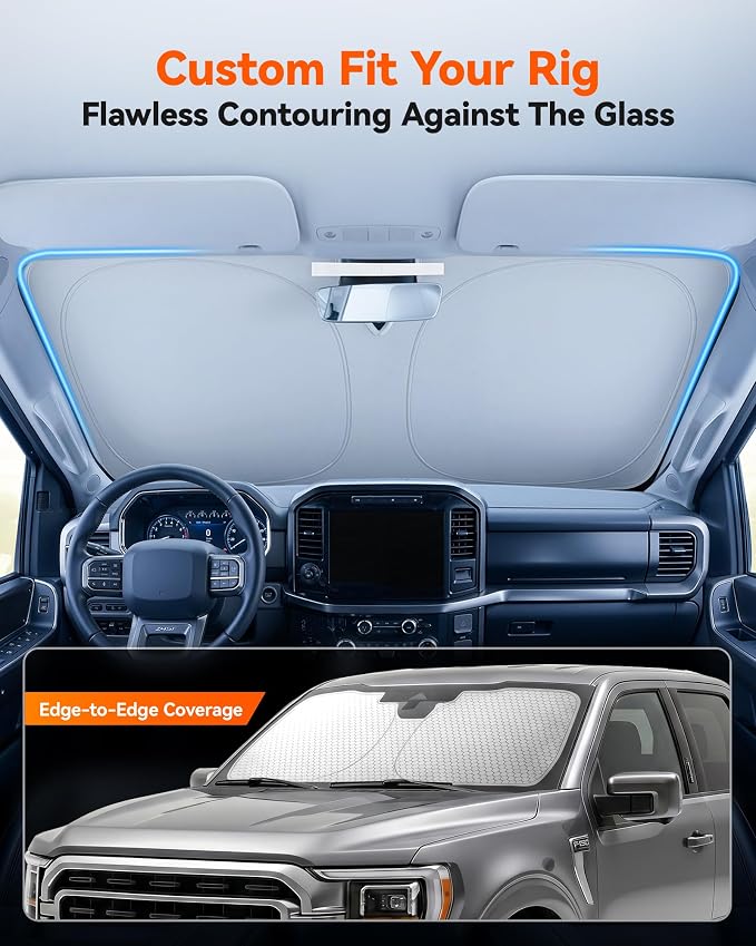 WOLFBOX Foldable Car Windshield Sun Shade, Maximum UV & Heat Shield Front Window Sunshade Visor Protector Universal Fit for SUVs Trucks Sedans (Silver 69''x35'')