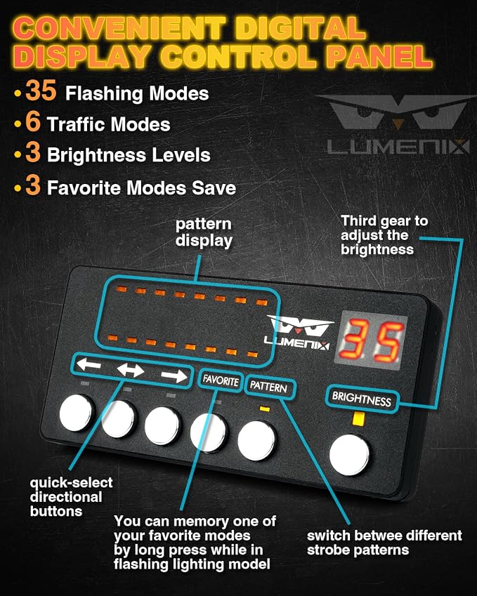 LUMENIX Rooftop Strobe Beacon Lights Bar w/Control Panel and 2PCS 70 Inch Running Board Emergency Strobe Lights Strip Bundle