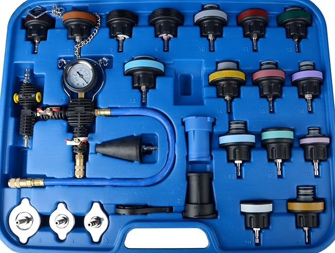 DAYUAN 28Pcs Universal Radiator Pressure Tester Kit Coolant Pressure Tester | Coolant Vacuum Refill Kit，Leak Detection for Cooling Systems，0-35 PSI Test Range，Detects Engine Leaks，Fits Most Vehicles
