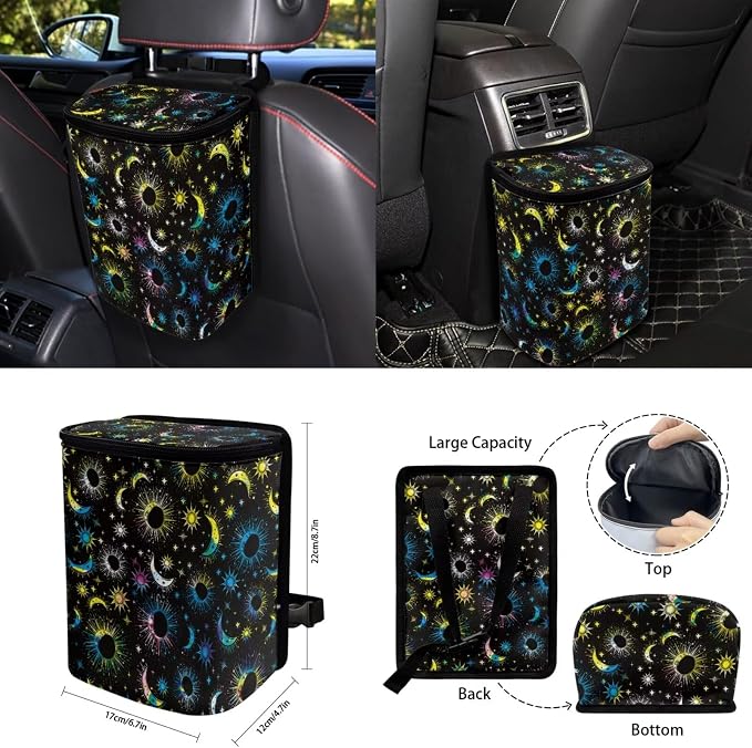 Sun and Moon 15 PCS Car Seat Cover Set with Auto Steering Wheel Cover Seat Belt Strap Protector Cup Holder Trash Bag Rear View Mirror Protector Keychain