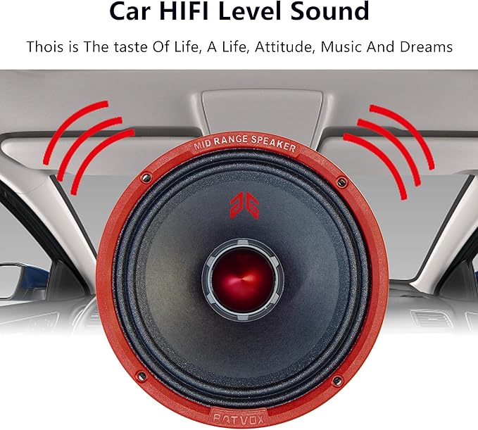 MX65E2 Midrange Loudspeaker 6.5" Red Bullet, 480W Max, 4 Ohms, Premium Quality Audio Door Speakers for Car or Truck Stereo Sound System, Red (2 Speaker)