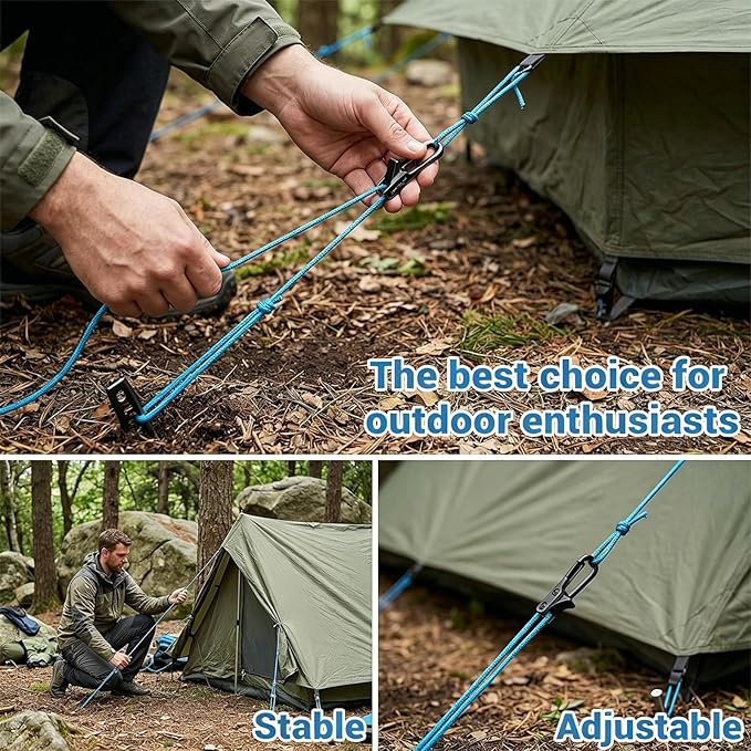 6 Pack Rope with Roller Tensioner for Easy and Secure Tying,2026 New Heavy Duty Retractable Buckle Rope with Accessory Cord for Camping Boating Home Storage Outdoor Use