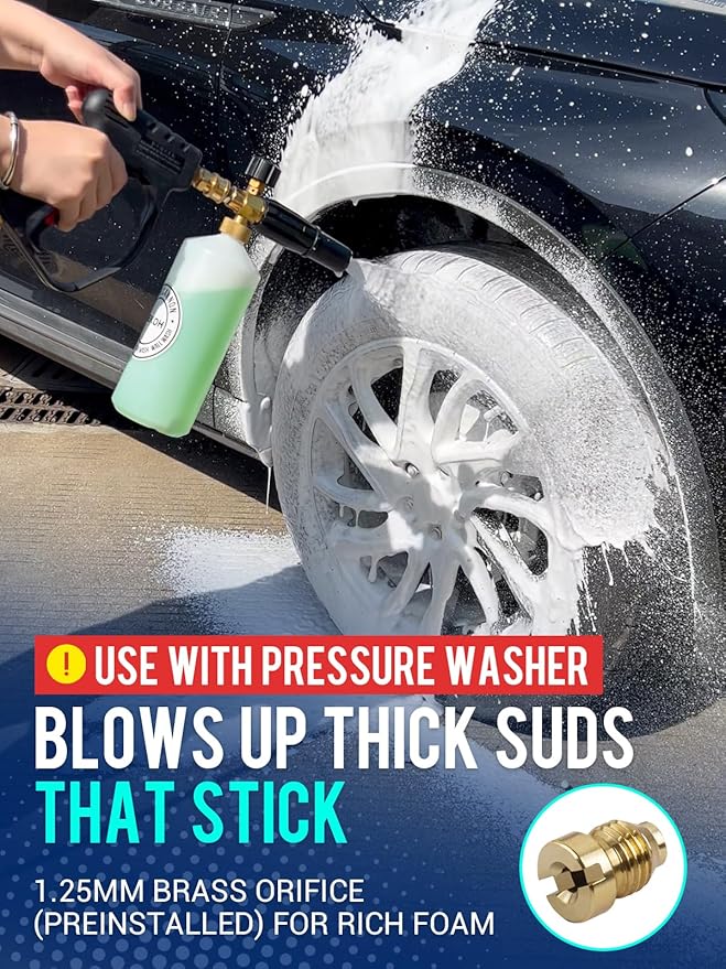 MEKOH Foam Cannon for Pressure Washer, 4000psi Car Wash Foam Gun, 1 Liter Foam Sprayer, Pressure Washer Soap Attachment with 1/4" Quick Connector, Snow Soap Blaster with 5 Nozzles for Car Detailing
