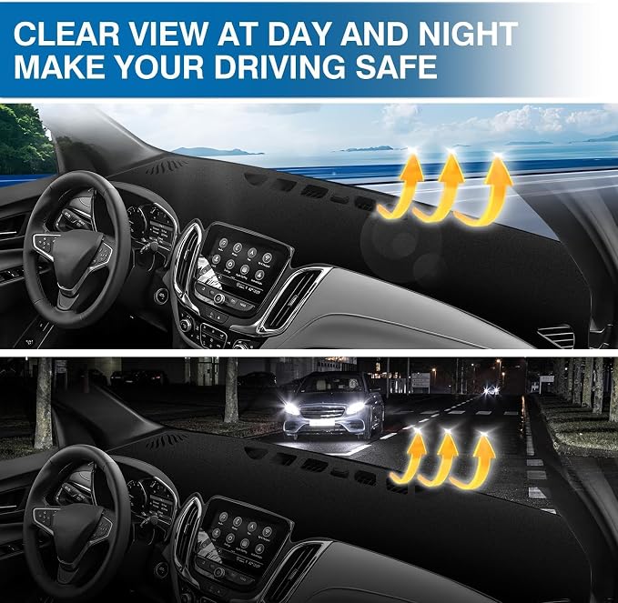 KUST Black Dash Cover for 2018-2023 2024 Chevrolet Equinox (Without HUD) (L, LS, LT, Premier) Non-Slip Dashboard Cover Polyester Dashboard Cover Accessories for Equinox Custom Fit Dash Mat No Glare