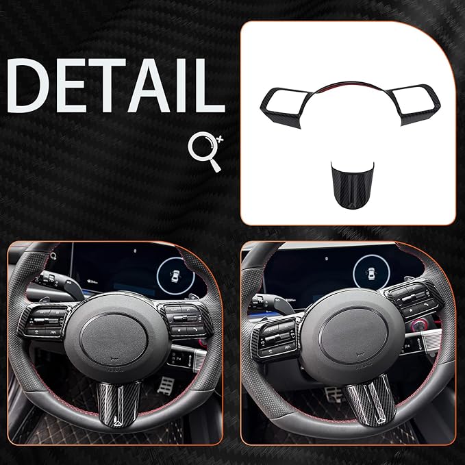2 PCS Carbon Fiber Car Steering Wheel Frame Cover Steering Wheel Button Panel Protection Frame Compatible with Hyundai Sonata DN8 2024 Accessories【Not Applicable to Sonata N-Series】