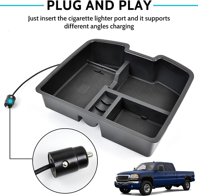 Wireless Charger for 2007-2014 Silverado/Sierra, Center Console Organizer Box for Chevy Silverado Avalanche Suburban Tahoe/GMC Sierra 2007 2008 2009 2010 2011 2012 2013 2014 Accessories