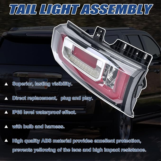 Tail Lights Assembly Compatible With GMC Yukon/Yukon XL 2015 2016 2017 2018 2019 2020 Left Driver Side LED Lens Taillights Brake Signal Assembly With Bulb
