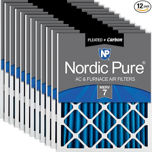 Nordic Pure 14x24x2 (Actual Size: 13 1/2 x 23 1/2 x 1 3/4) Pleated Air Filters MERV 7 Plus Carbon 12 Pack