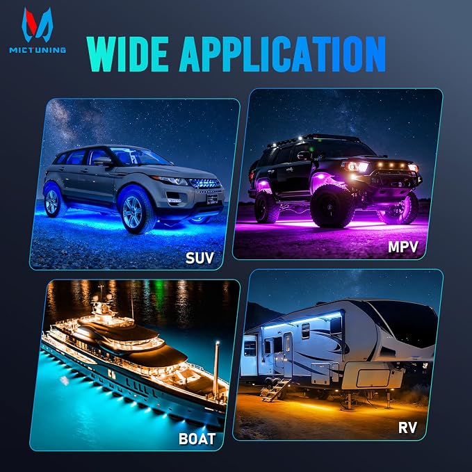 MICTUNING 8 Pods RGB Rock Lights Kit with RF Remote Control IP68 Waterproof | RGB Multi-colors Effect, Freely Adjustable Brightness, Easy to Install, 2-Year Warranty