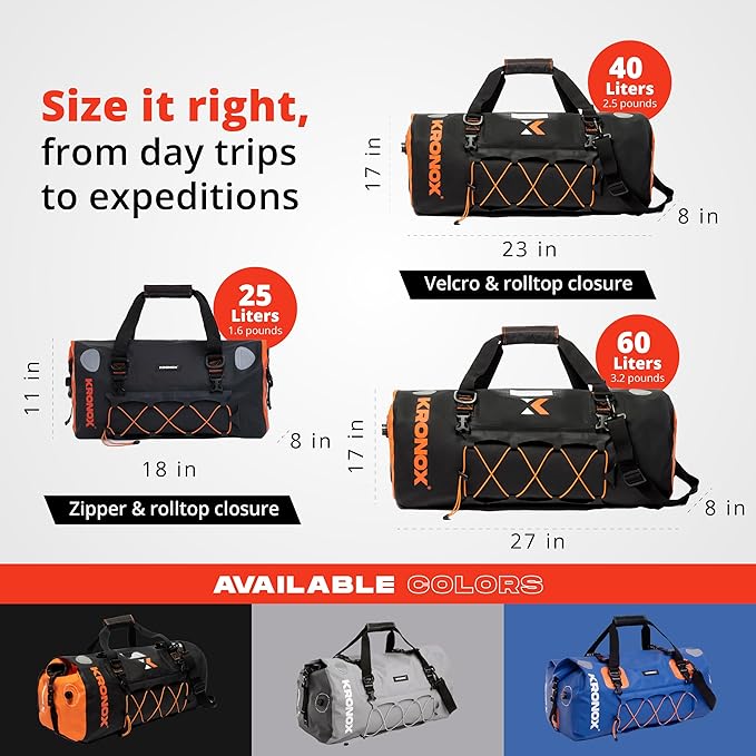 Kronox Waterproof Duffel Bag for Men & Women - Large Motorcycle Duffle Bag - Heavy Duty & Reflective - Large Dry Bag for Boating, ideal for Boat Gear