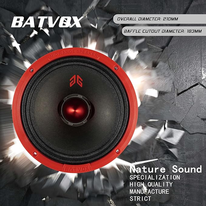 MX80E2 Loudspeaker 8 Inch Midrange 640 Watts 4 Ohms Red Bullet, Premium Quality Audio Door Speakers for Car or Truck Stereo Sound System, Red (2 Speakers)