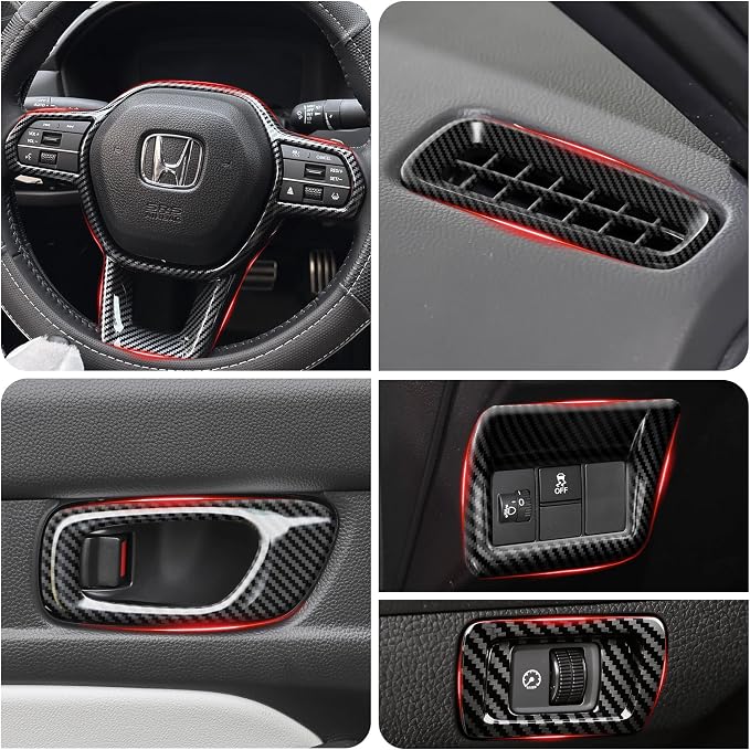 Center Console Moulding Trim for Honda Civic 2022-2026, Steering Wheel Cover Gear Shift Panel Cover (Carbon Fiber Style)