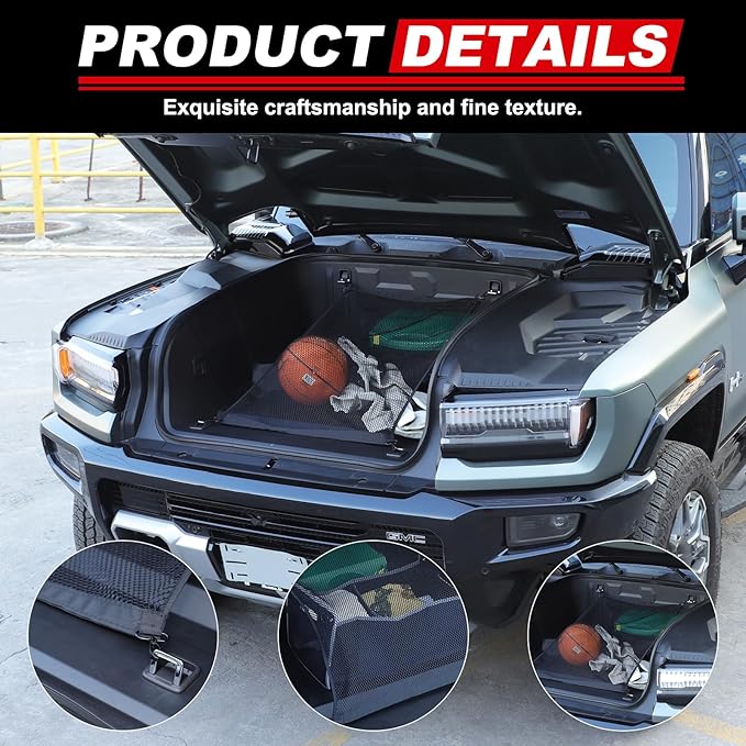 Front Trunk Cargo Net for Hummer EV 2022-2026 SUV/SUT Envelope Style Mesh Trunk Net Organizer and Storage Stretchable Adjustable Elastic Nylon Front Cargo Netting with Hooks (Envelope Style A)
