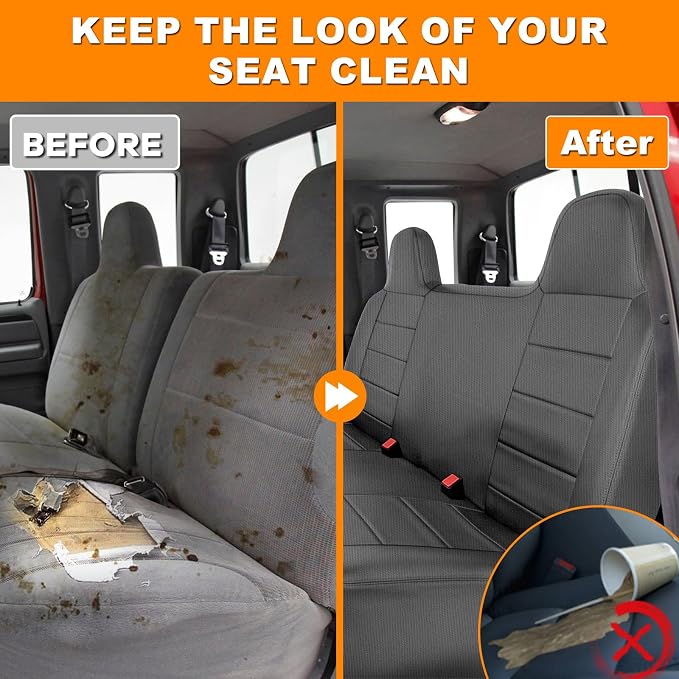 Seat Cover Compatible with 1992-1998 Ford F150/F250/F350 Solid Bench with Molded Headrest (No Center Armrest), Heavy Duty Knitted Fabric