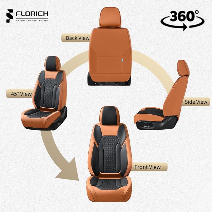 FLORICH Seat Covers, Car Seat Covers Front Seats, Luxury Nappa Leather Seat Covers, Breathable and Waterproof Car Seat Protector 2 Seat, Automotive Seat Covers Universal for Most Cars-Brown&Black