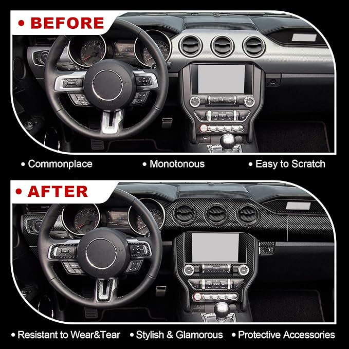 31 PCS Real Carbon Fiber Interior Trim Kit Compatible with Ford Mustang 2015-2023, Center Console Display Panel Trim AC Air Vent Trim, Interior Decor Sticker Accessories