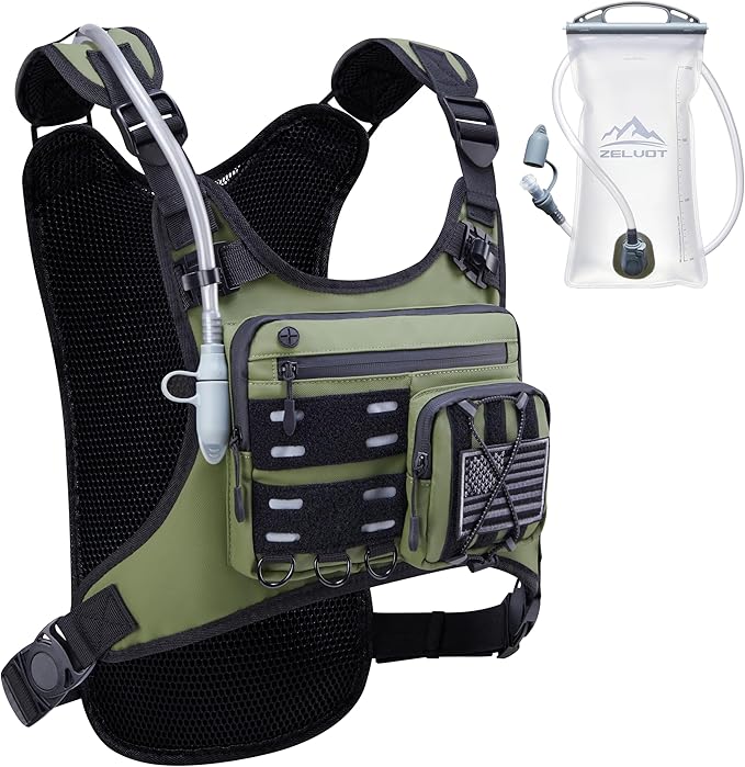 Zelvot Running Vest with 2L Water Bladder, Hydration Backpack, U.S. Design Patent, Lightweight Hydration Pack with Gear Holder, Reflective Chest Pack for Men Women