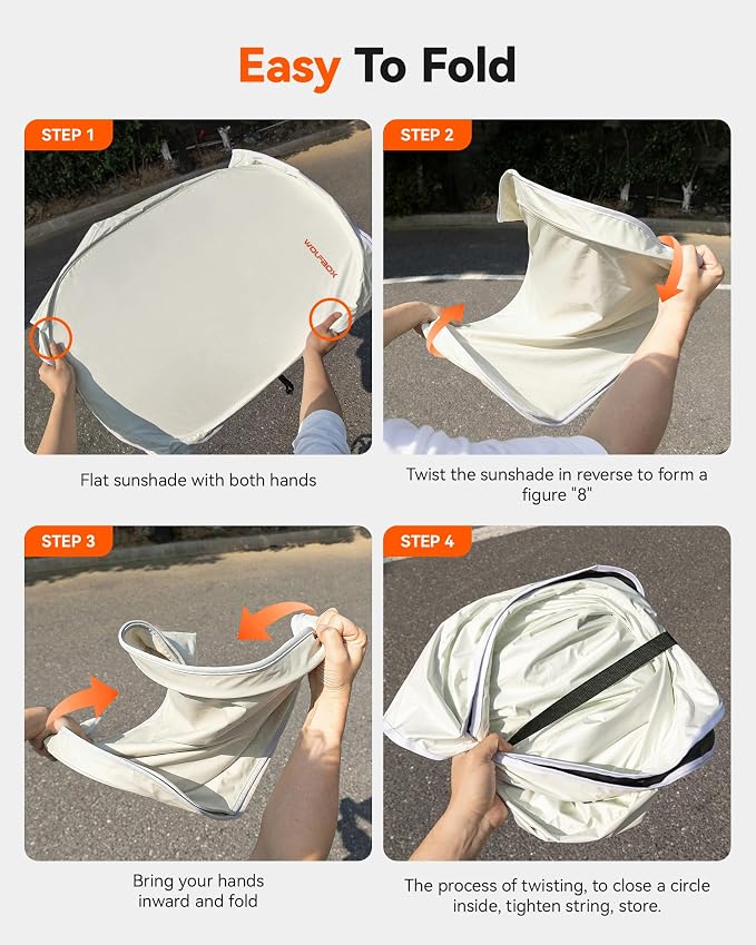 WOLFBOX Car Windshield Sun Shade - Foldable Front Window Sunshade with Premium Black Vinyl Coating, 100% Blackout UV & Heat Shield Sun Visor Protector Toyota Rav4 Camry Tundra Corolla(XL 64''L*34''W)