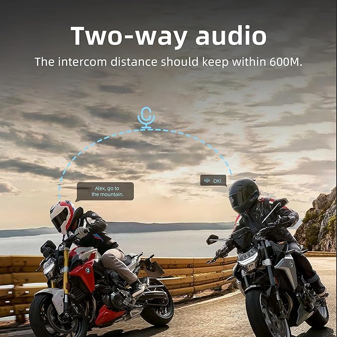 Motorcycle Helmet Intercom Headset E1 with CVC Noise Cancellation Stereo Music IPX6 Waterproof for Full Face Helmet 2 Pack
