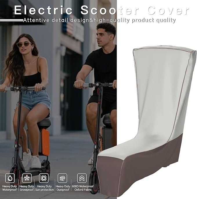 Electric Scooter Cover, Waterproof Outdoor Universal Scooter Cover with Reflective Strips, Windproof Buckles & Storage Bag for Foldable Kick Scooters, All-Weather Protection(54X28X52)