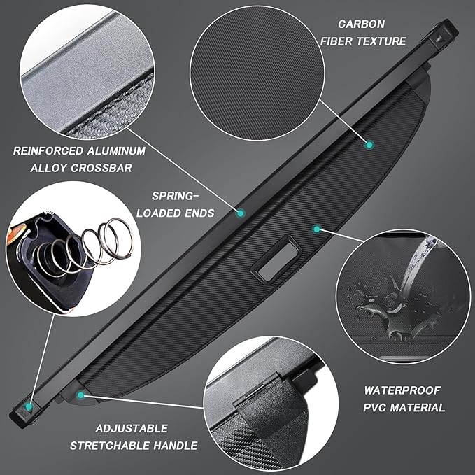 Cargo Cover for Mazda CX-70 CX70 2024 2025 2026 Accessories Retractable Trunk Cover Security Shielding Shade Cargo Luggage Cover Trunk Privacy Protection (Carbon Fiber Texture)