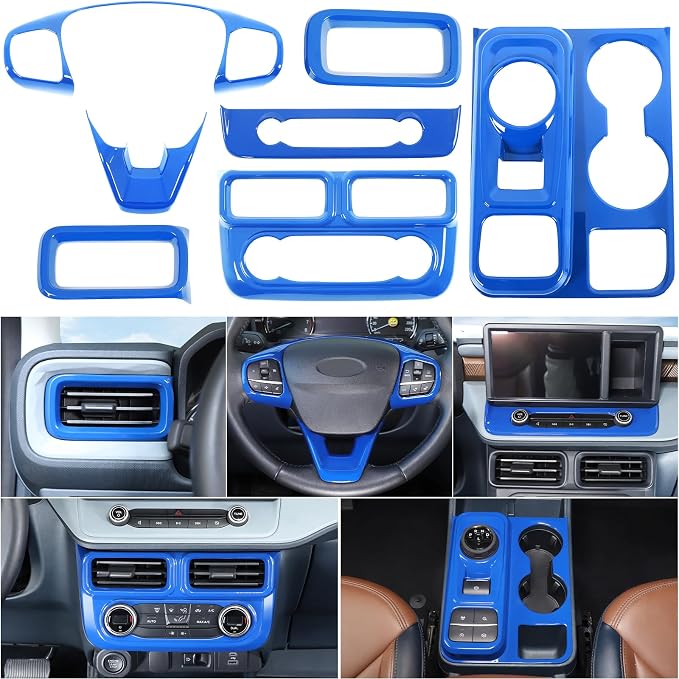 Car 7Pcs Center Console Decoration Trim Kit Compatible with Ford Maverick 2022-2024 Central Control A/C Volume Switch/Outlet Vent/Gear Shift/Steering Panel Protector Cover ABS Interior Accessories