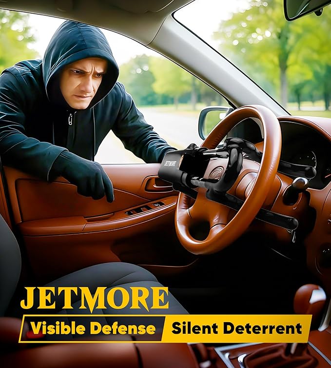 Jetmore Car Steering Wheel Lock Anti-Theft Device, Car Lock Steering Wheel, Wheel Locks for Cars, Anti-Theft Car, Two-Hook, Reinforced Alloy Steel, Fit for Street & Overnight Parking, High-Risk Areas