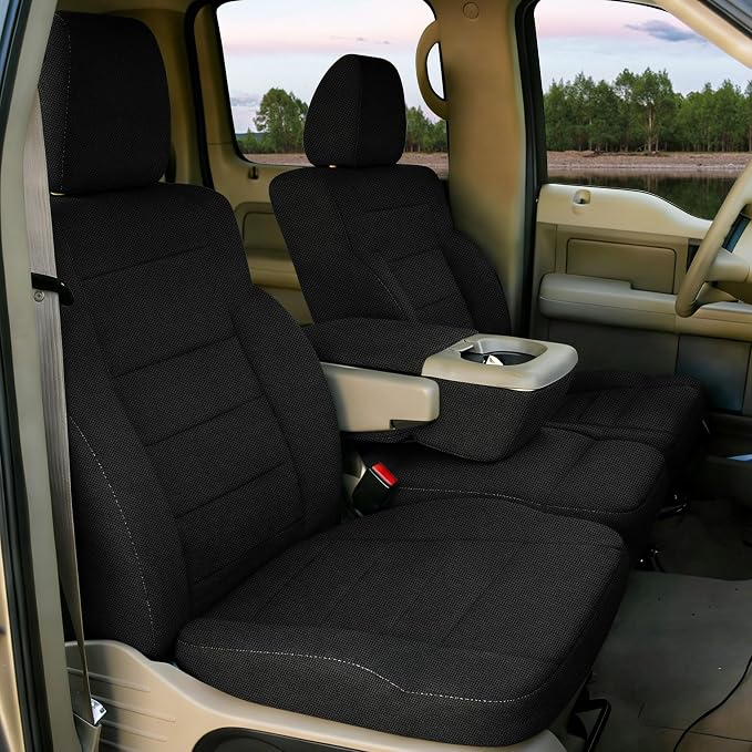 Custom 40/20/40 Split Bench Seat Covers for Ford F150 XL/Standard Cab 2004 2005 2006 2007 2008 Sandwiched Cloth Protector Interior Accessories，Waterproof & Machine Washable - Black