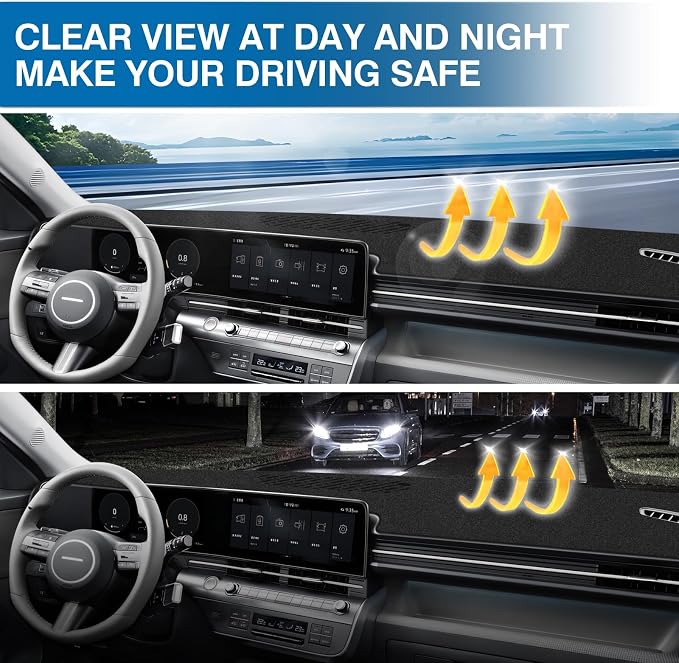 KUST Black Dash Cover for Hyundai Kona 2024 2025 2026 Polyester Dashboard Cover Non-Slip Interior Accessories for Hyundai Kona Custom Fit Dash Mat Sunshade Windshield No Glare