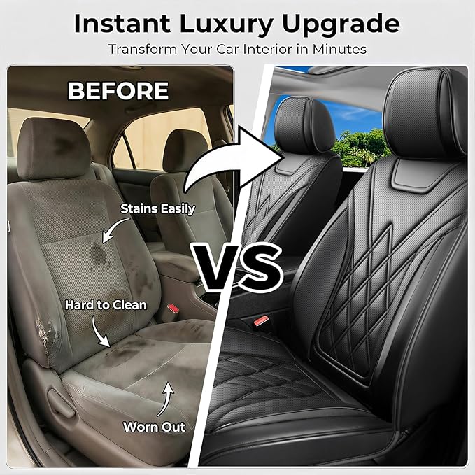 Fit Edge Car Seat Covers for Ford Edge 2007-2025 2026 - Luxury Leather, Anti-Slip, All-Weather Seat Cushions, Waterproof & Breathable, Airbag Compatible, Full 5-Seat Set (Black)