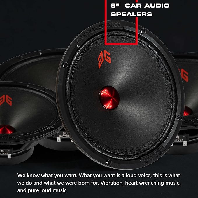MX80P1 Loudspeaker 8 Inch Midrange 480 Watts 4 Ohms Orange Dust Cap, Premium Quality Audio Door Speakers for Car or Truck Stereo Sound System, Orange (2 Speakers)