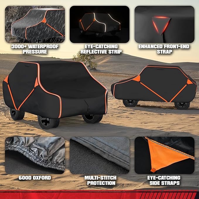 153 Inch UTV Cover for Polaris Ranger Crew RZR General 4, Can-Am Defender Maverick Commander Max, Yamaha Wolverine Viking, Kawasaki Mule Pro, Black 600D Cover Protection for 4-6 Seater UTV