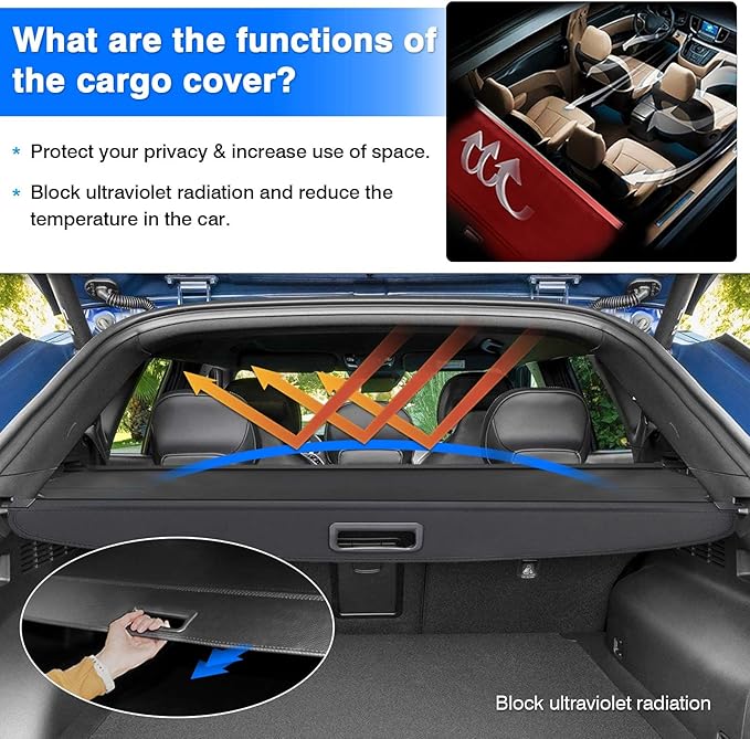 Powerty Cargo Cover for Kia EV6 2022-2025 2026 Trunk Cover Retractable Trunk Shielding Shade EV6 Accessories Cargo Luggage Cover Black