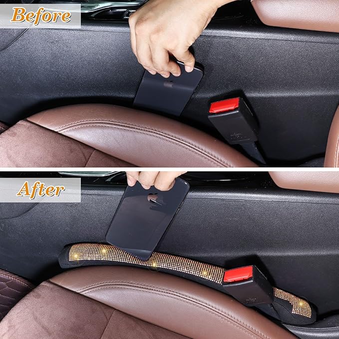 ToBeQueen Beige Seat Gap Filler, Handmade Crystal Diamond Rhinestone Champagne Bling Car Accessories for Women, Universal Fit for Car SUV Truck(Champagne)