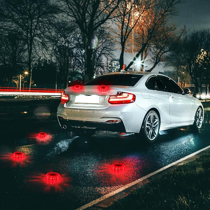 Tallew 8 Pack LED Road Emergency Roadside Lights Flashing Safety Warning Kit Beacon Magnet Hook Vehicle Boat Truck Disc Magnetic Flash Cars Security Driveway Automotive Strobe
