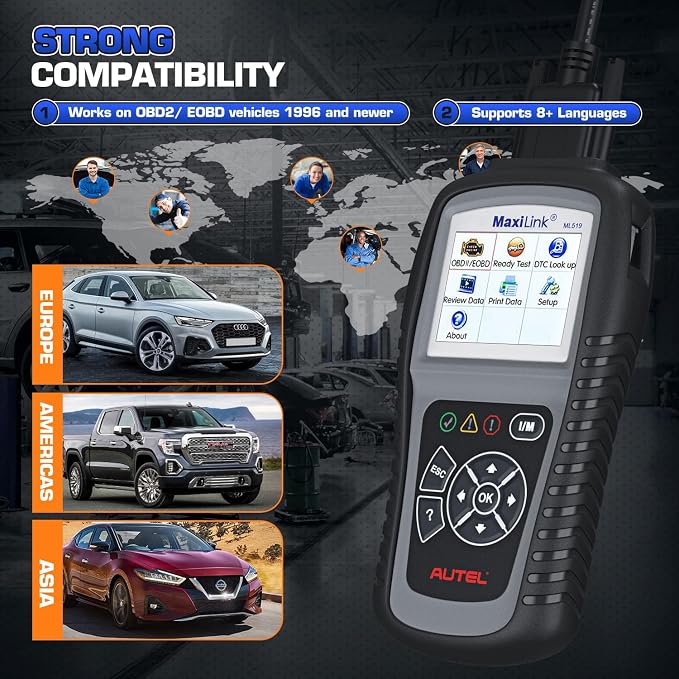 Autel MaxiLink ML519 OBD2 Scanner, New Ver. of AL519, Enhanced Mode 6 Car Code Reader, Check Engine Light Read/Erase Fault Code Car Diagnostic Tool, One-Click Smong Check, DTC Lookup, Up of AL319