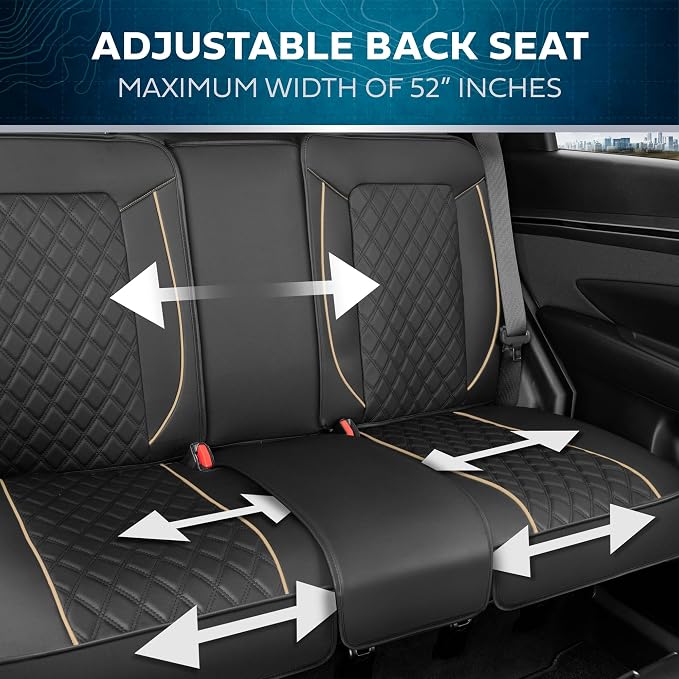 MotorBox Prestige Edition Rear Seat Cover for Cars, Open Sides Leather Seat Cover, Premium PU Leatherette Black & Beige Back Seat Covers for Cars Trucks SUVs, Rear Bench Only