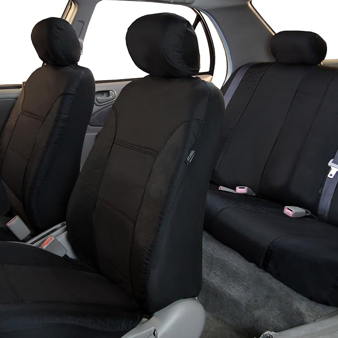 FH Group 3 Row 7 Seater Classic Khaki Set Car Seat Covers, Airbag and Split Rear Car Seat Cover, Universal Fit, Cars Trucks and SUV Car Accessories, Black