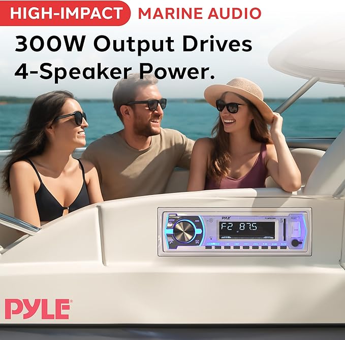 Pyle PLMRB29W Single-DIN In-Dash Digital Marine Stereo Receiver with Bluetooth (White)