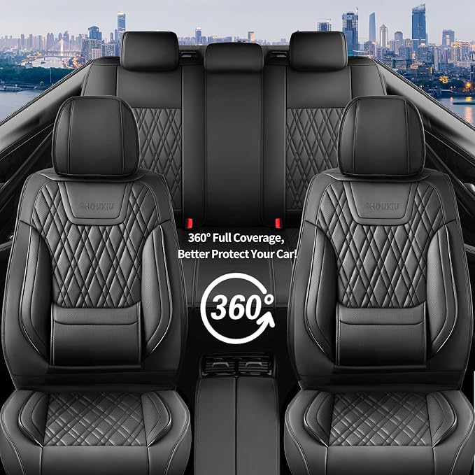Fit Explorer Car Seat Covers for Ford Explorer 2007-2025 2026 - Luxury Leather, Anti-Slip, All-Weather Seat Cushions, Waterproof & Breathable, Airbag Compatible, Full 5-Seat Set (Black)