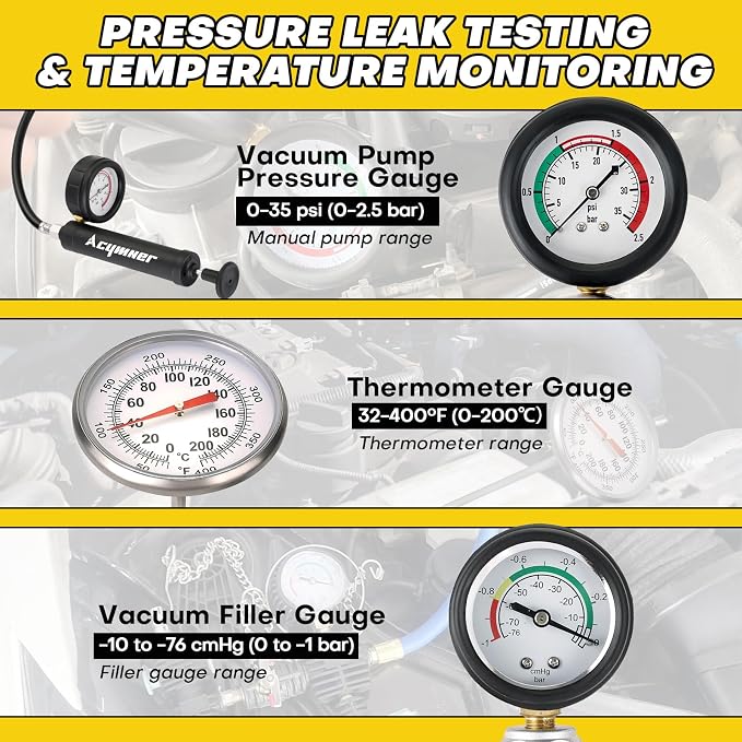 36PCS Universal Cooling System Pressure Test & Vacuum Coolant Fill Kit | Coolant Pressure Tester Kit, Radiator Leak Detection & Airlift Tool Set for Automotive Maintenance