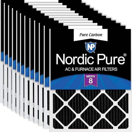 Nordic Pure 14x20x1 (Actual Size: 13 1/2 x 19 1/2 x 3/4) Pure Carbon Pleated Odor Reduction Furnace Air Filters 12 Pack