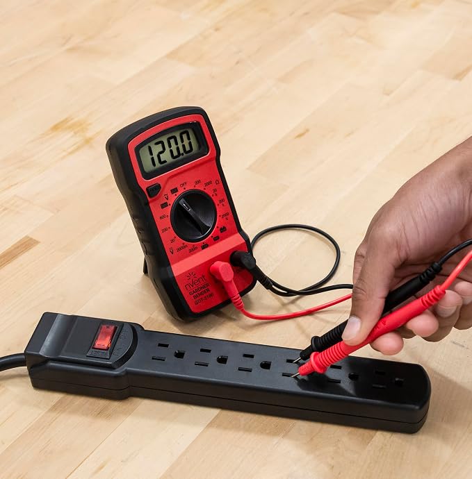 Gardner Bender GDT-3190 Digital Multimeter, 4 Function, 14 Range, Tests AC/DC Voltage, Resistance, and Battery, Manual Ranging, Auto-Off, 1/Each, Red With Black Rubber Boot