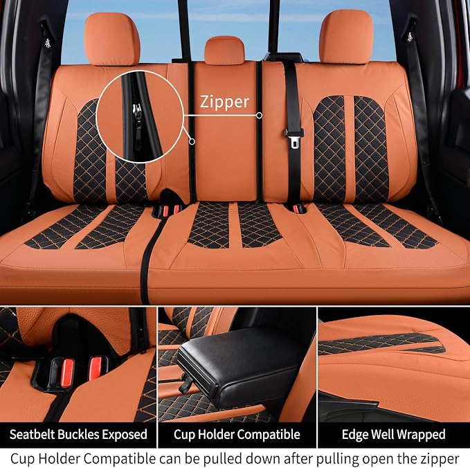 Truckiipa Ford F150 Seat Covers Full Set, Waterproof Automotive Custom Seat Covers for 2015-2026 Ford F150 SuperCrew, 2017-2026 F250 F350 F450 Super Duty Crew Cab, Full Set, Brown&Black
