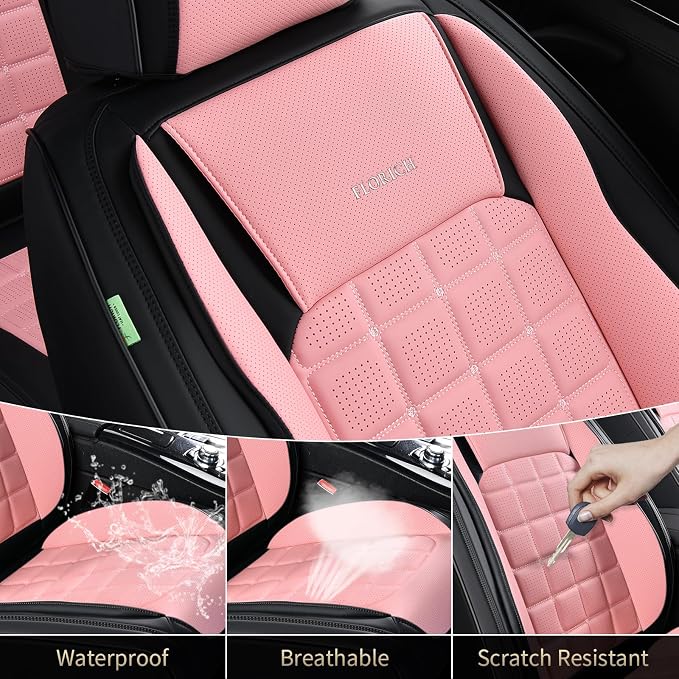 FLORICH Leather Seat Cover, Car Seat Covers Front Set, Waterproof Car Seat Protectors, Front Seat Covers 2 Pack, Breathable Automotive Seat Covers Protector Fit for Most Cars Trucks SUV